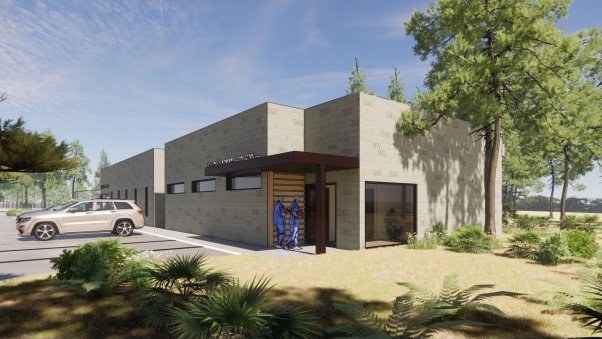 Suncoast Humane Society Intake Center Rendering showing building and parking lot