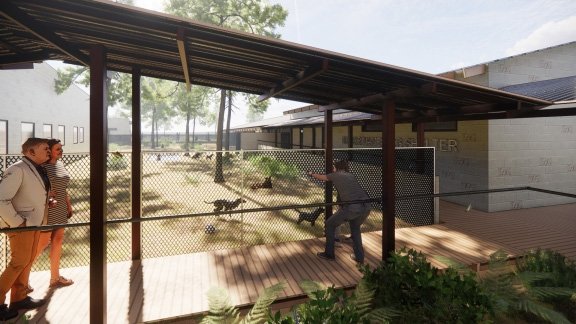 Suncoast Humane Society Dog Shelter Rendering showing the view from the courtyard